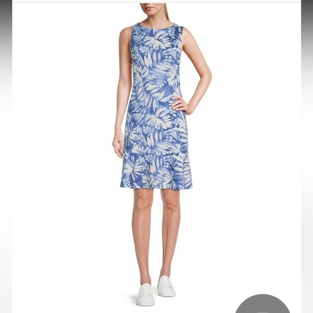 Tommy Bahama Blue and White Leaf Print Dress